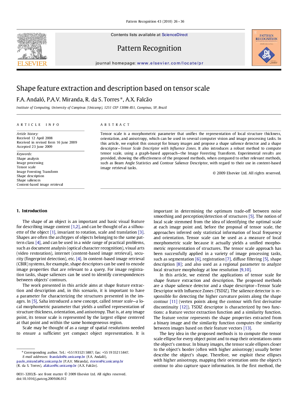 Shape feature extraction and description based on tensor scale