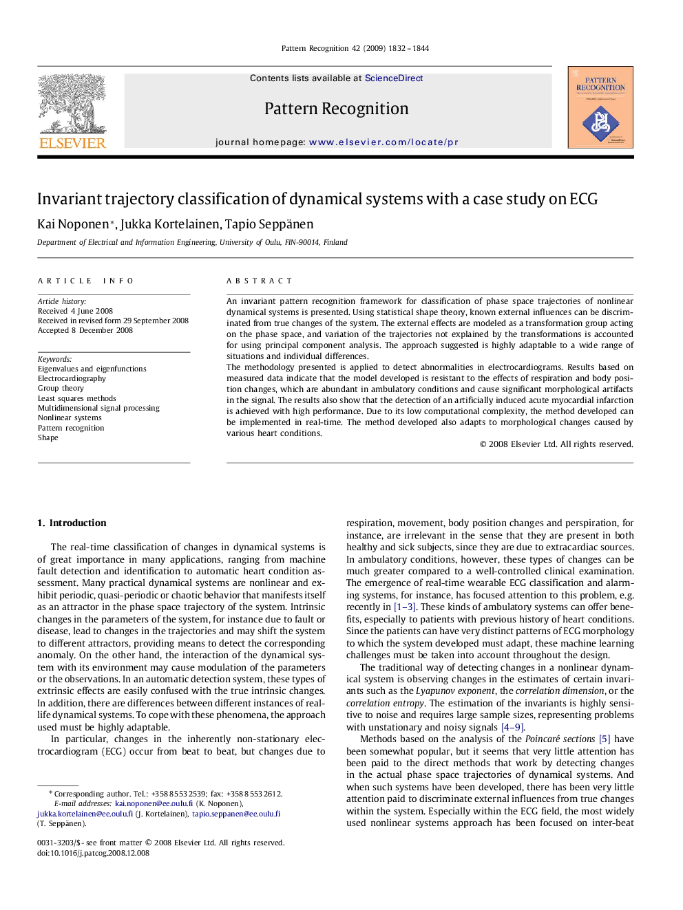 Invariant trajectory classification of dynamical systems with a case study on ECG