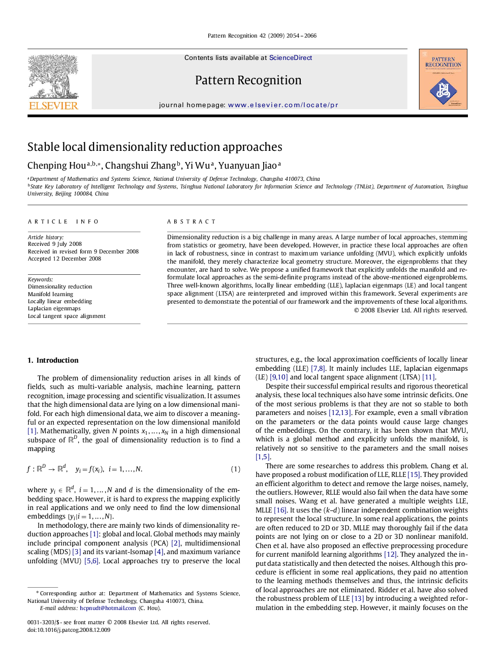 Stable local dimensionality reduction approaches