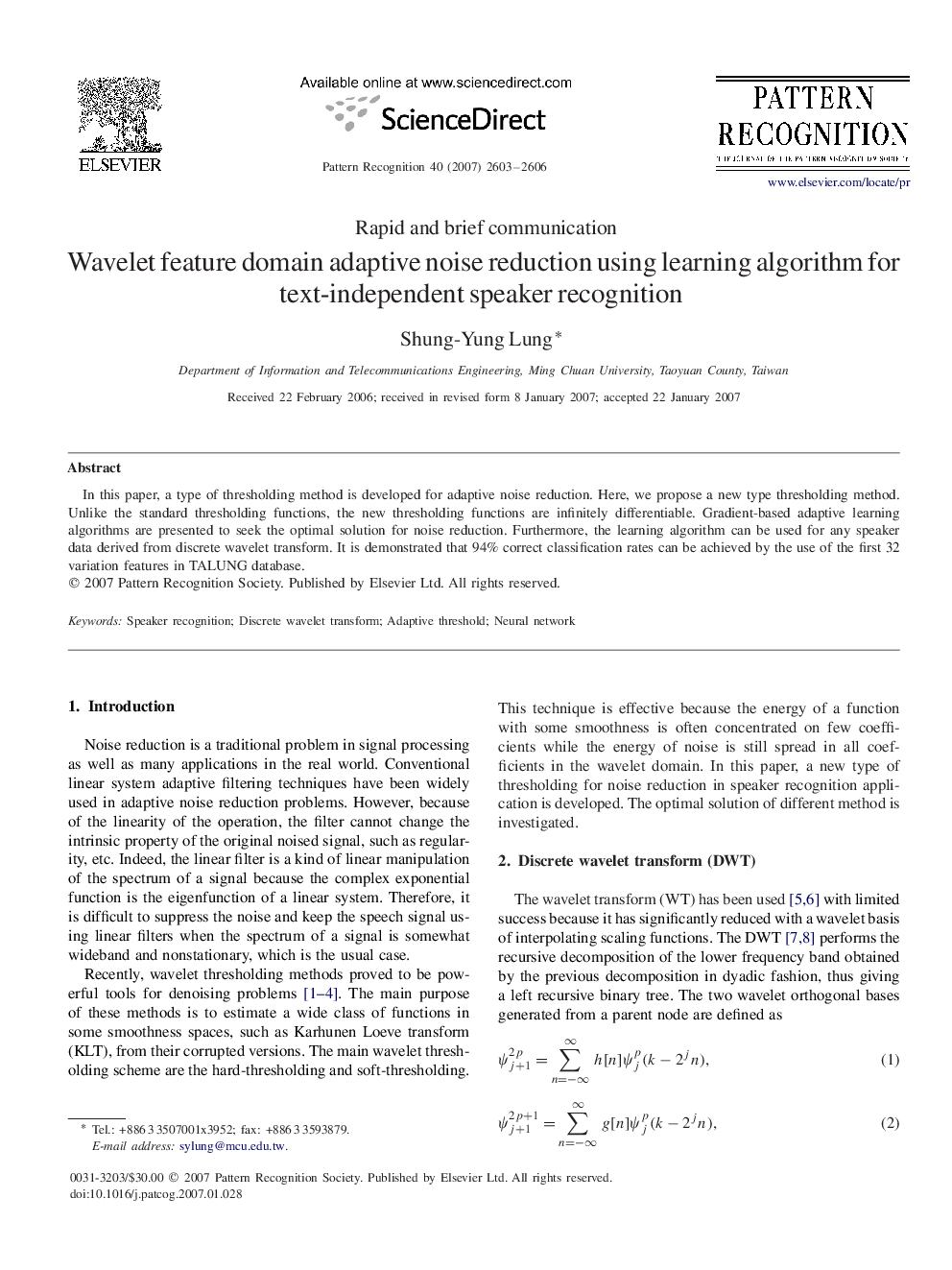 Wavelet feature domain adaptive noise reduction using learning algorithm for text-independent speaker recognition