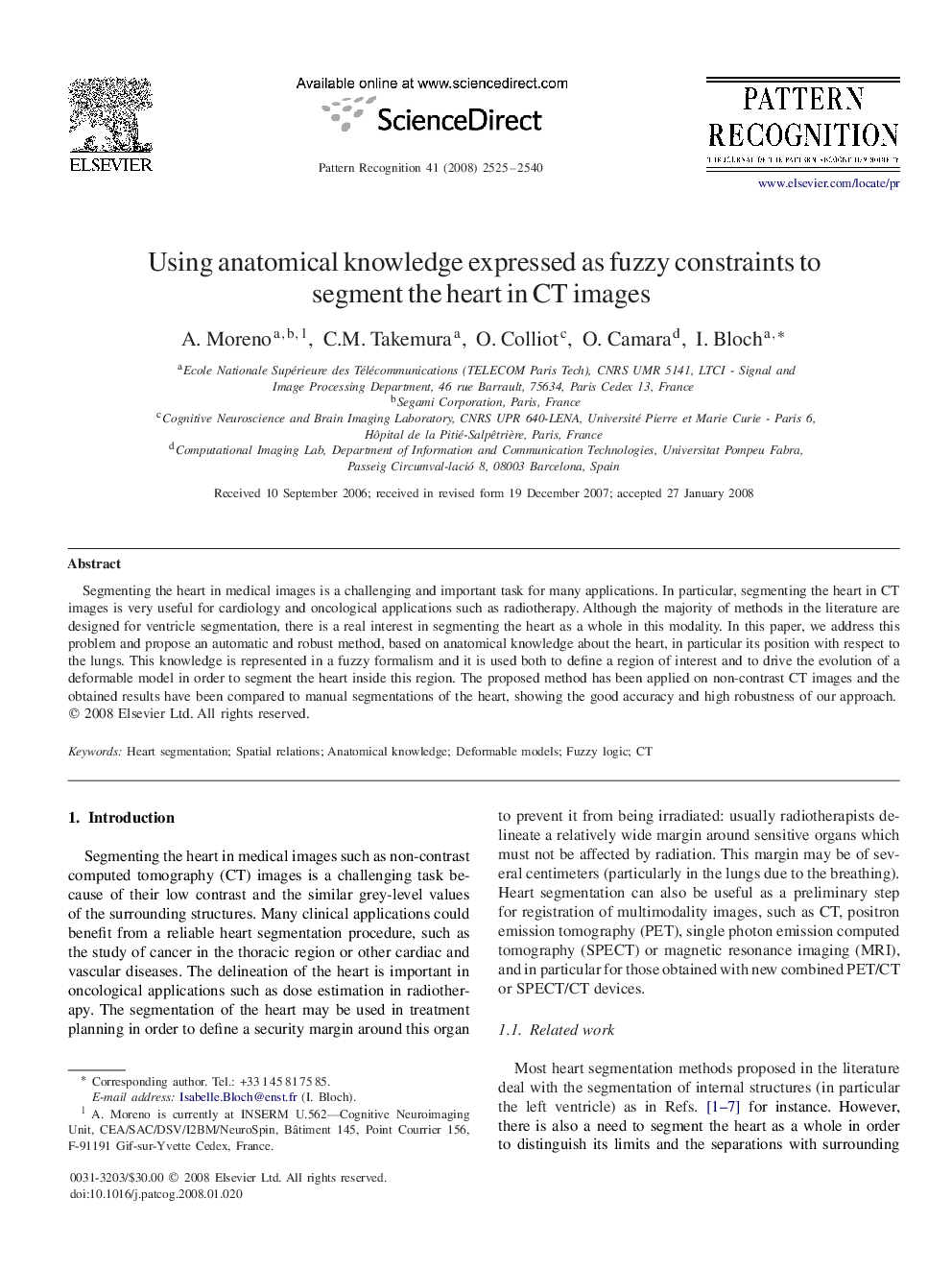 Using anatomical knowledge expressed as fuzzy constraints to segment the heart in CT images