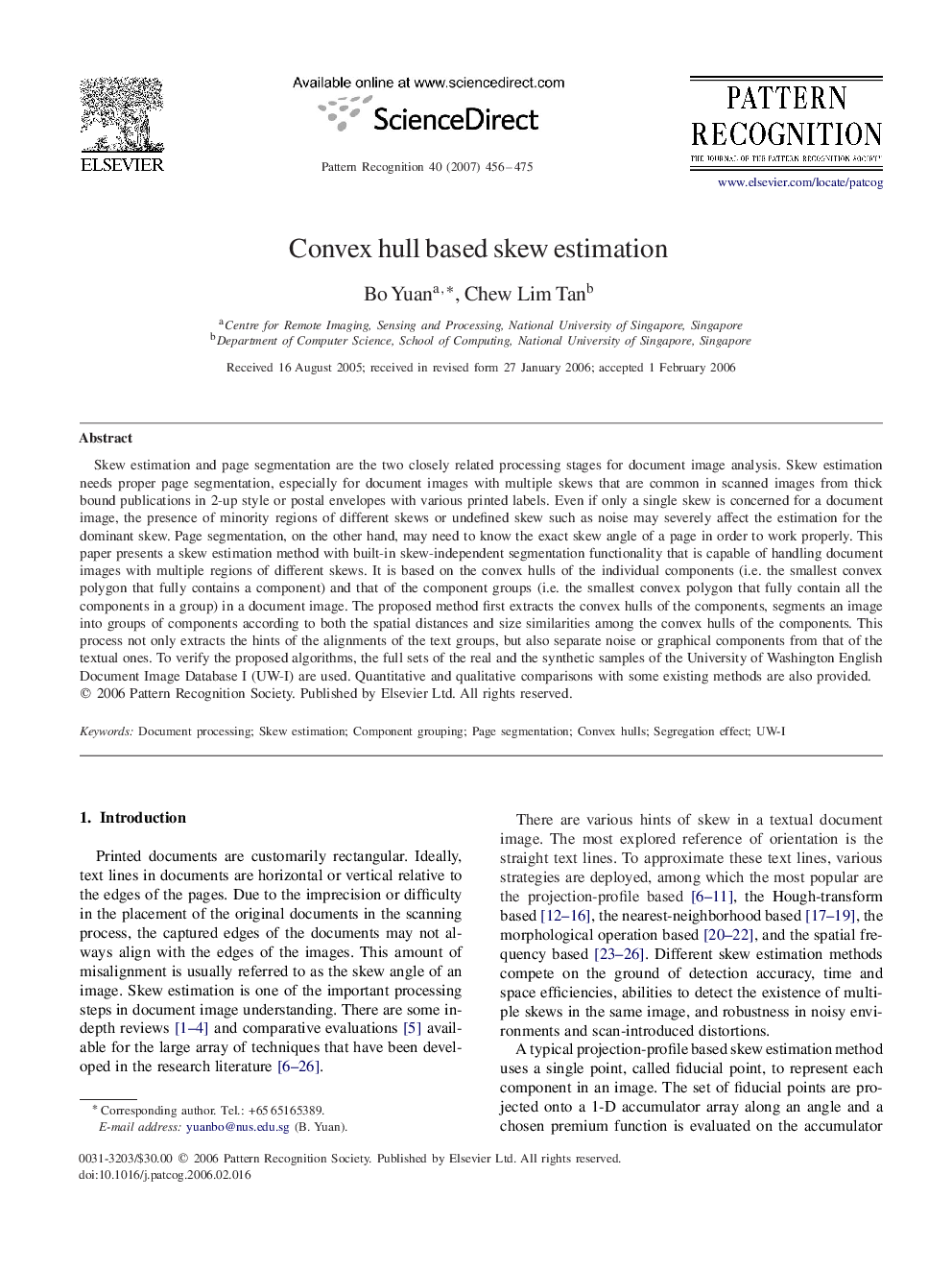 Convex hull based skew estimation