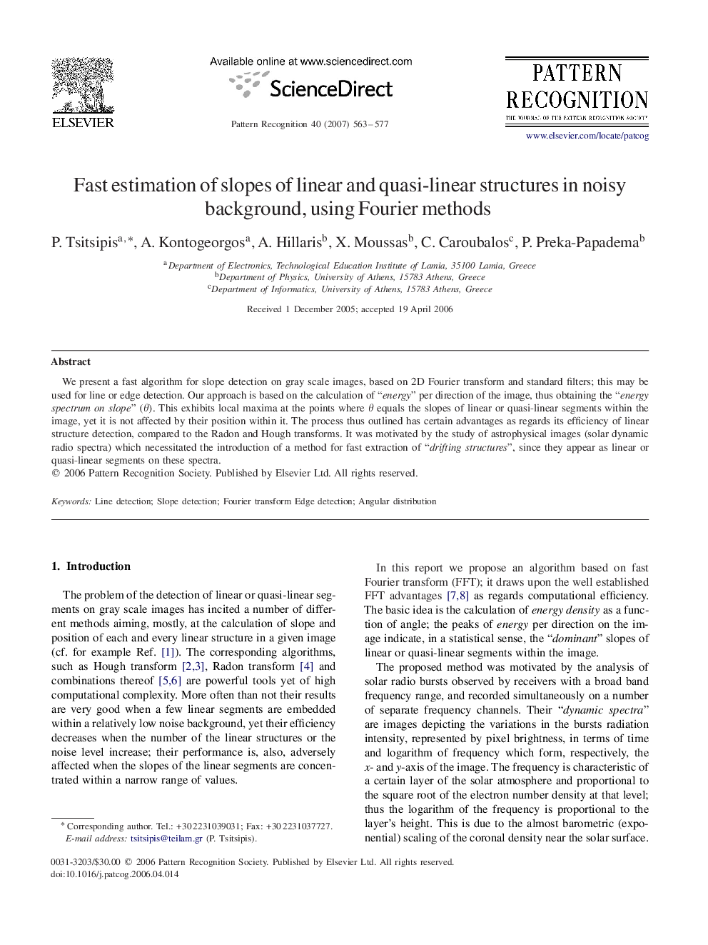 Fast estimation of slopes of linear and quasi-linear structures in noisy background, using Fourier methods