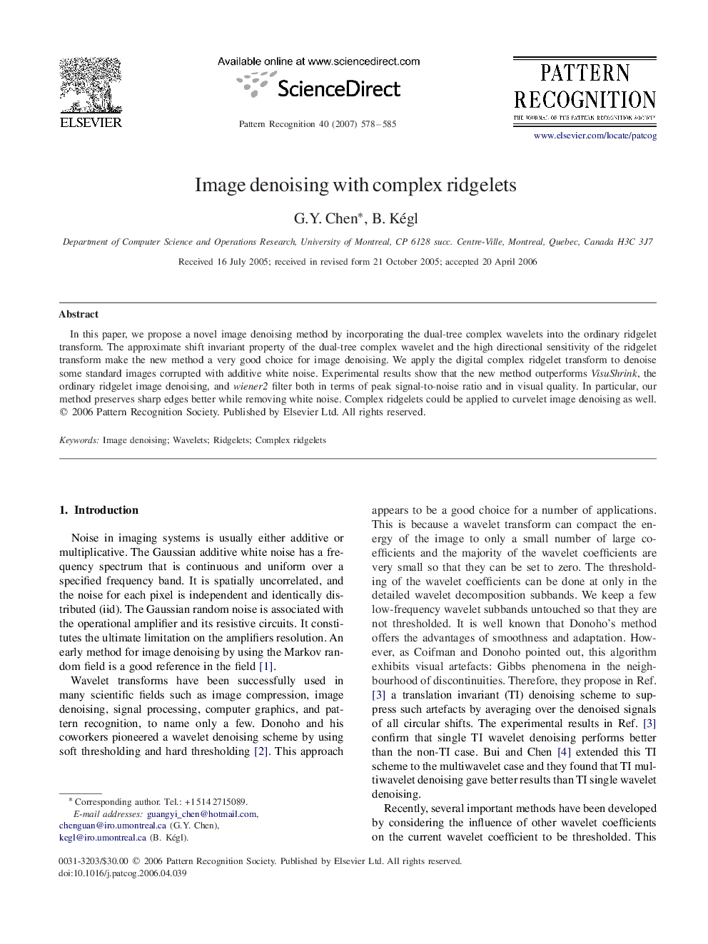 Image denoising with complex ridgelets