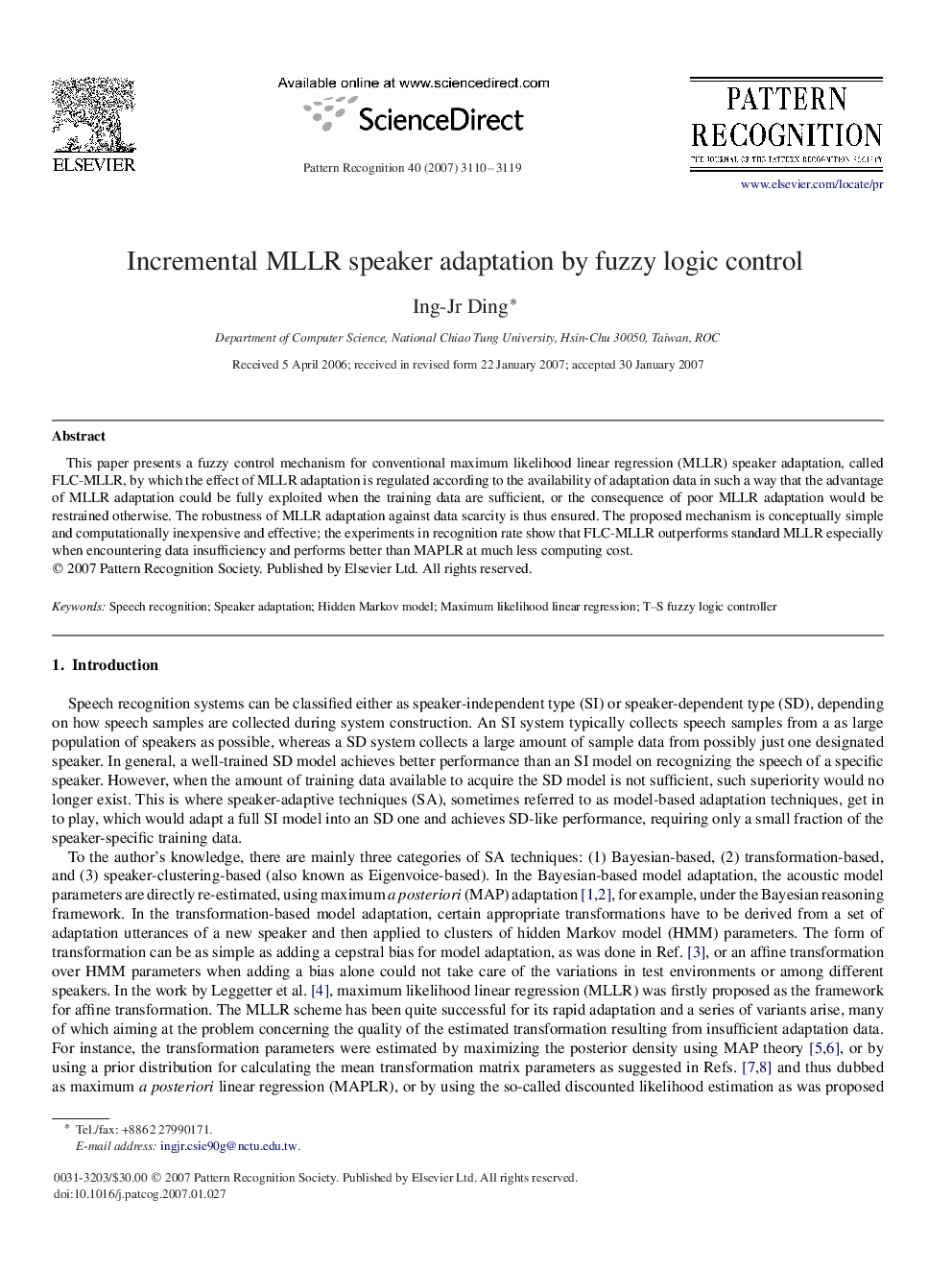 Incremental MLLR speaker adaptation by fuzzy logic control