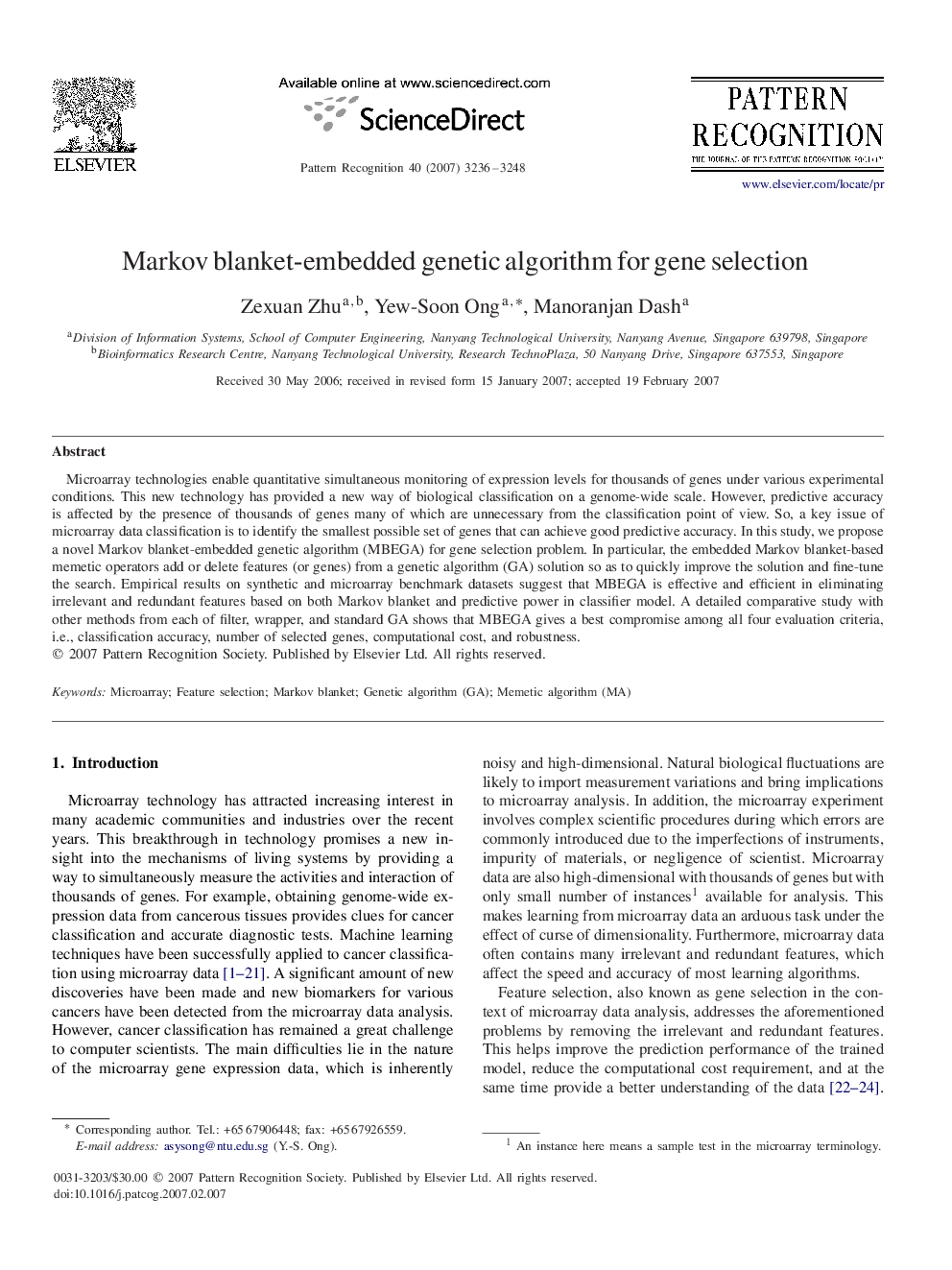 Markov blanket-embedded genetic algorithm for gene selection