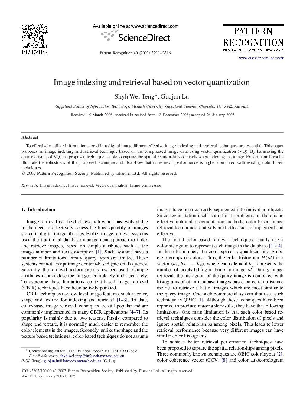 Image indexing and retrieval based on vector quantization