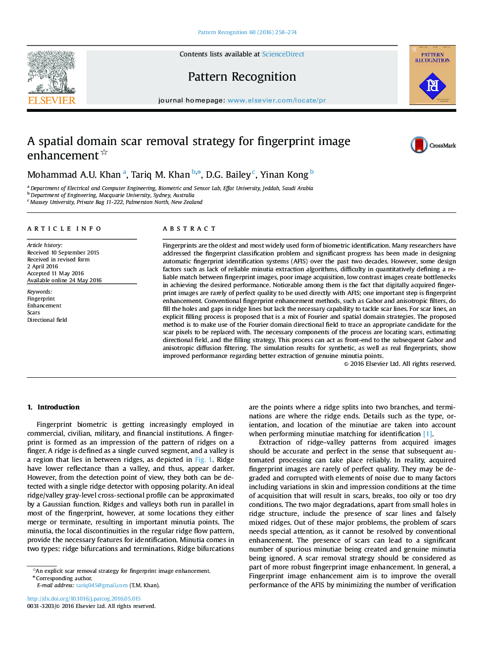 A spatial domain scar removal strategy for fingerprint image enhancement