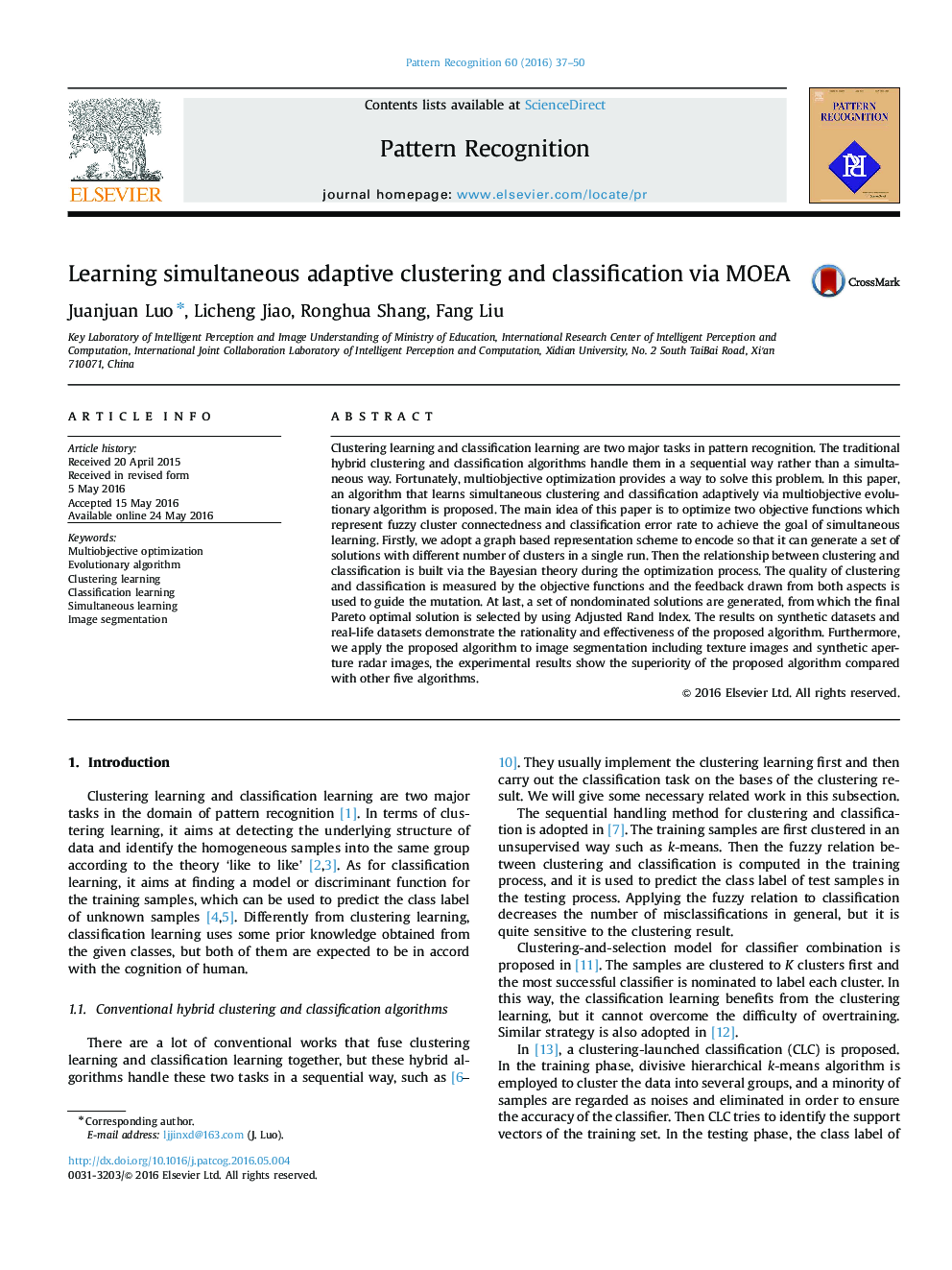 عکس صفحه اول مقاله: Learning simultaneous adaptive clustering and classification via MOEA Learning simultaneous adaptive clustering and classification via MOEA