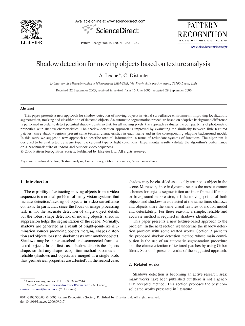 Shadow detection for moving objects based on texture analysis