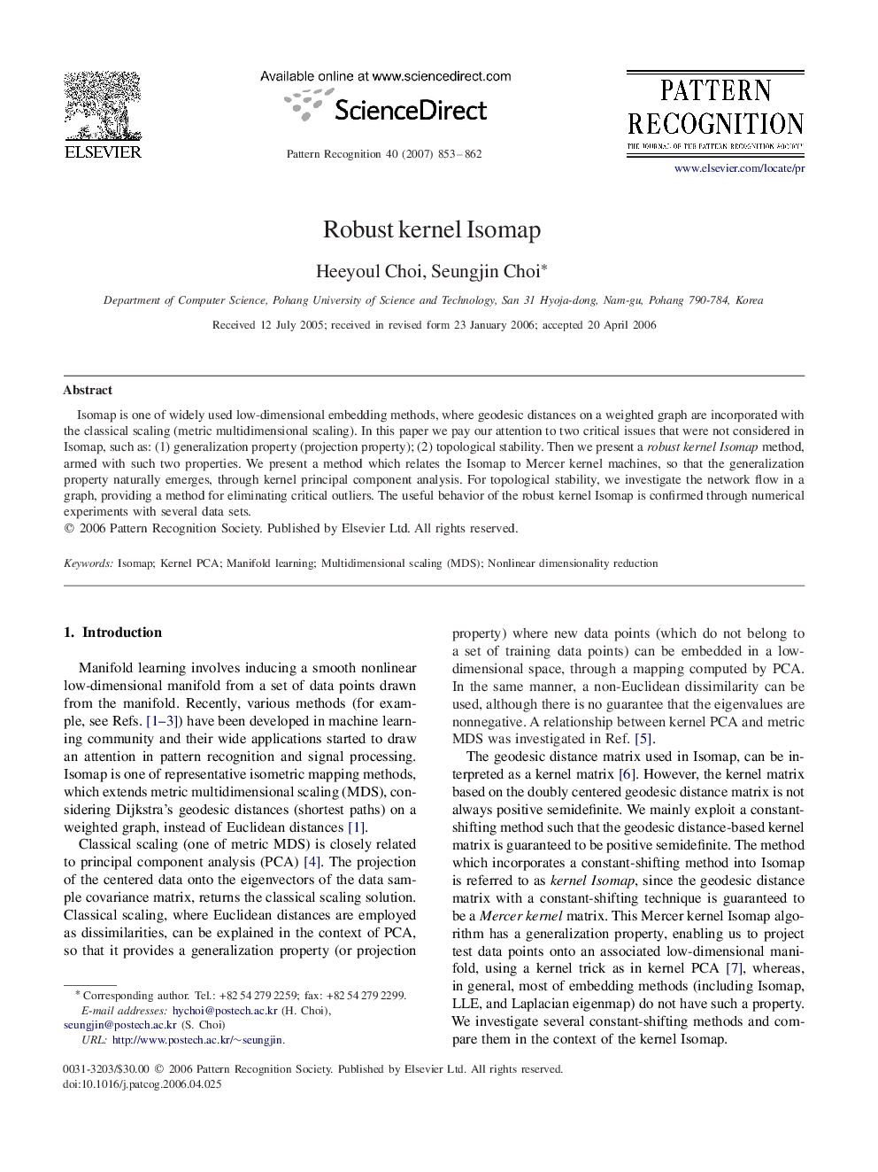 Robust kernel Isomap