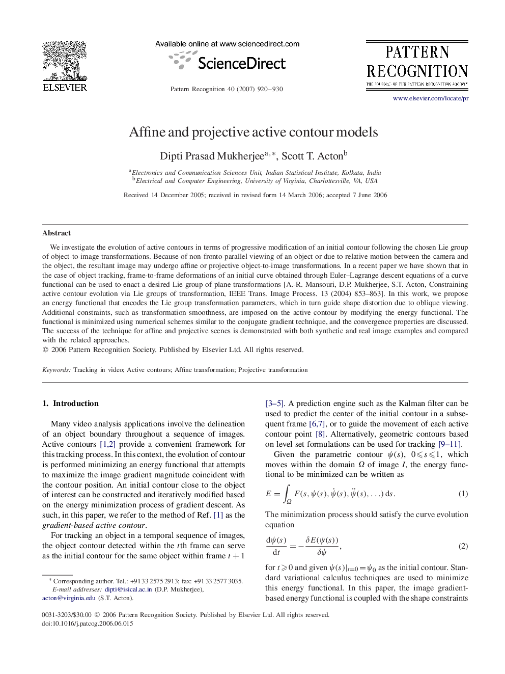 Affine and projective active contour models