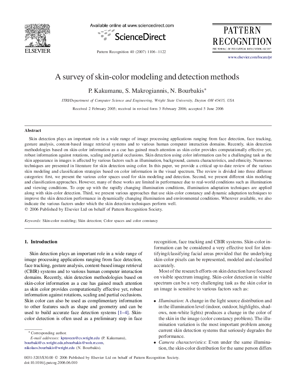 A survey of skin-color modeling and detection methods