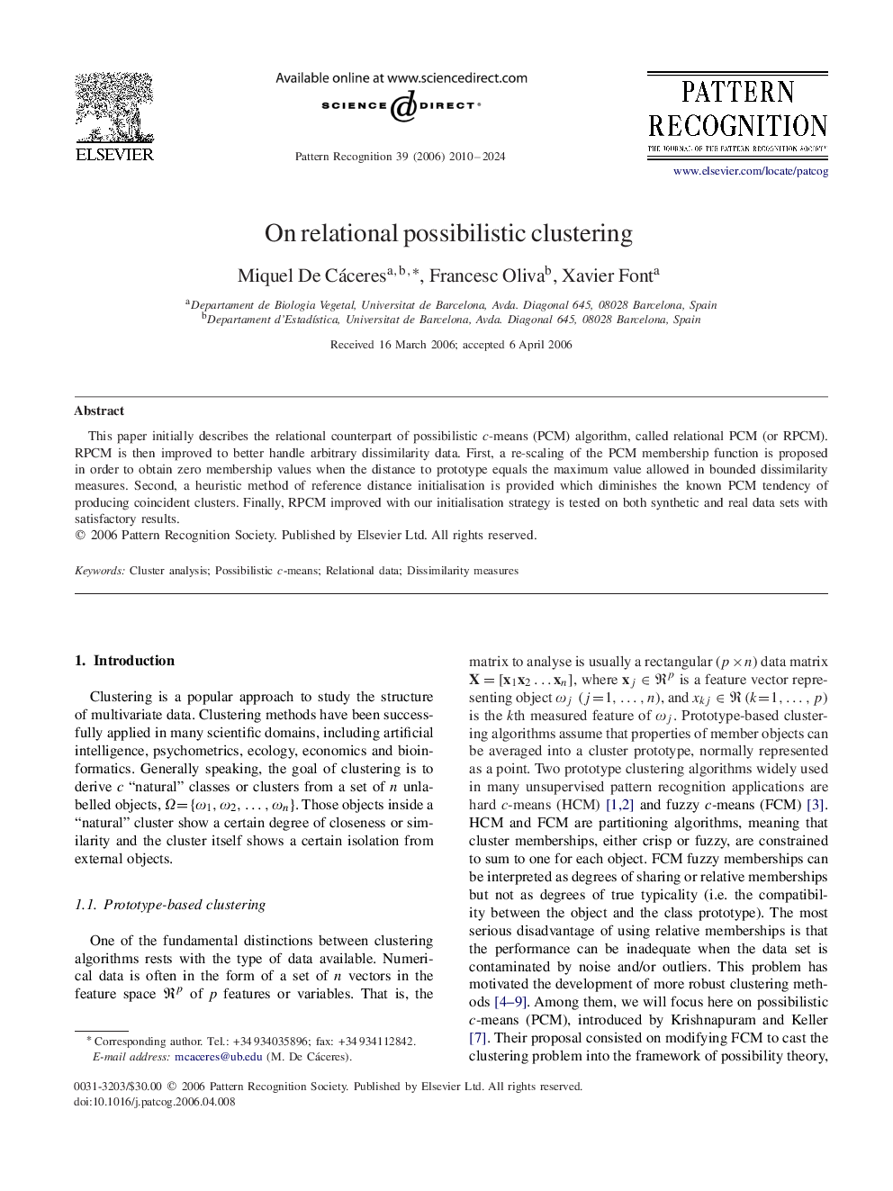 On relational possibilistic clustering