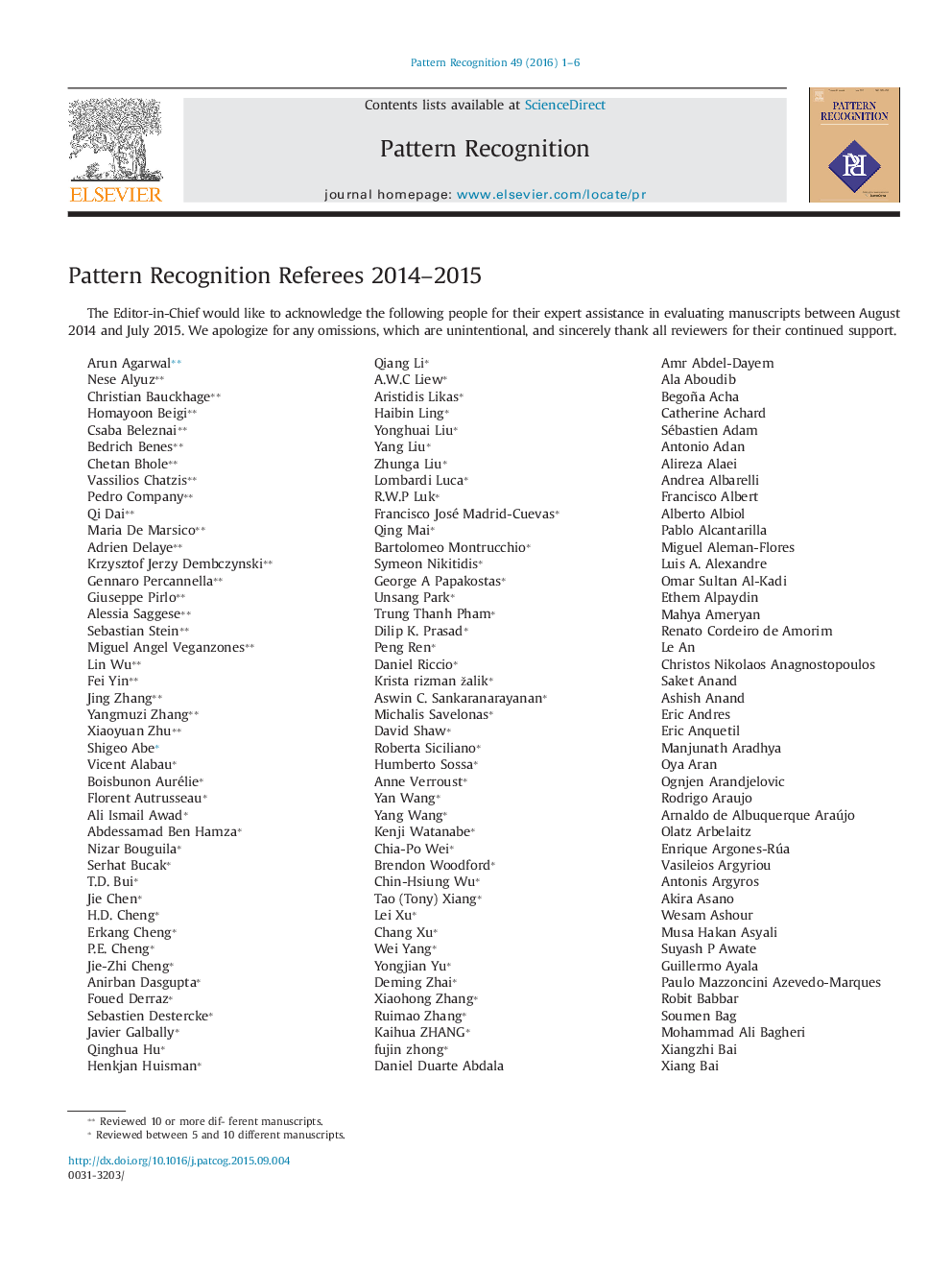 List of Reviewers 2014-2015