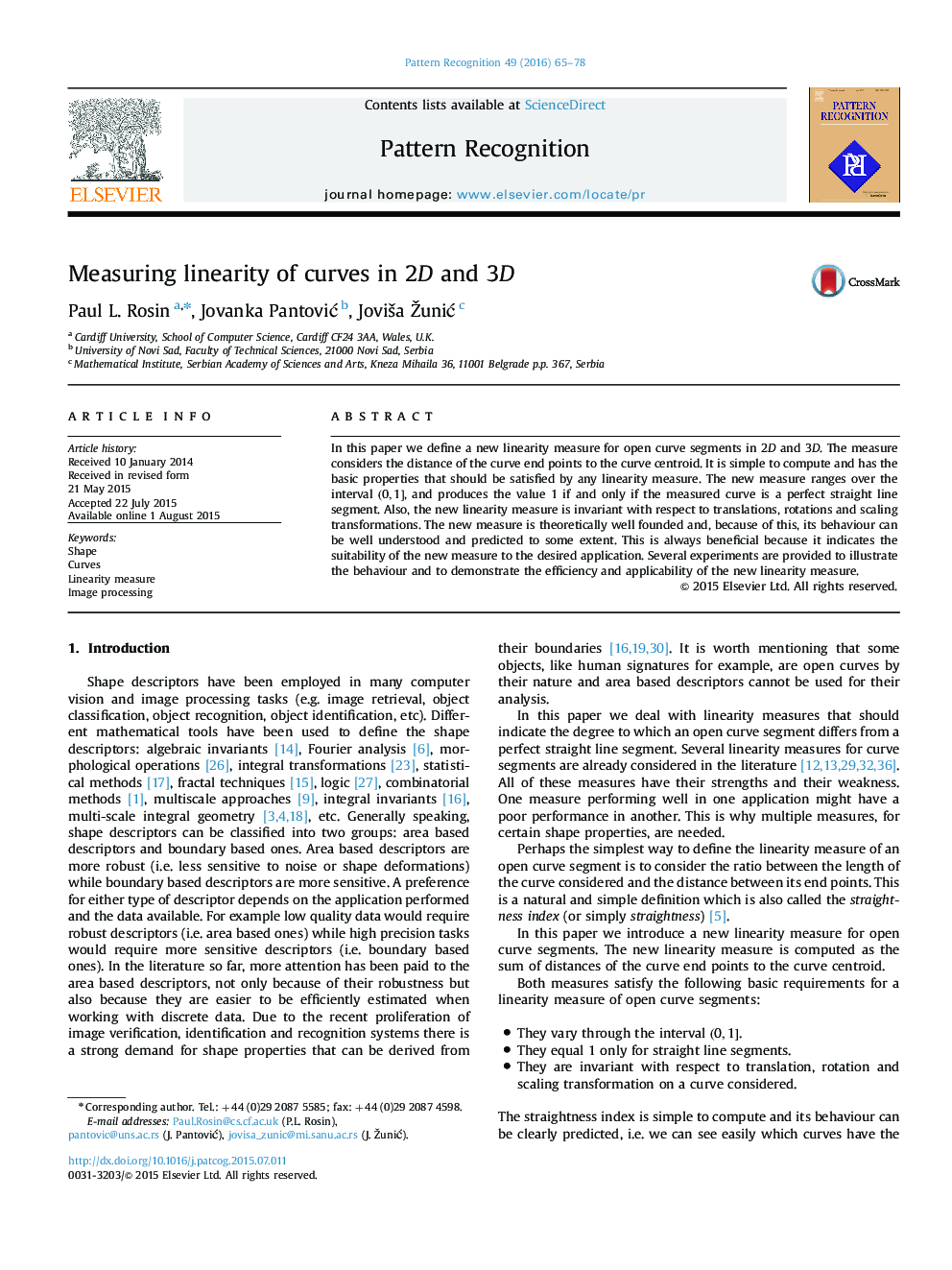 Measuring linearity of curves in 2D and 3D