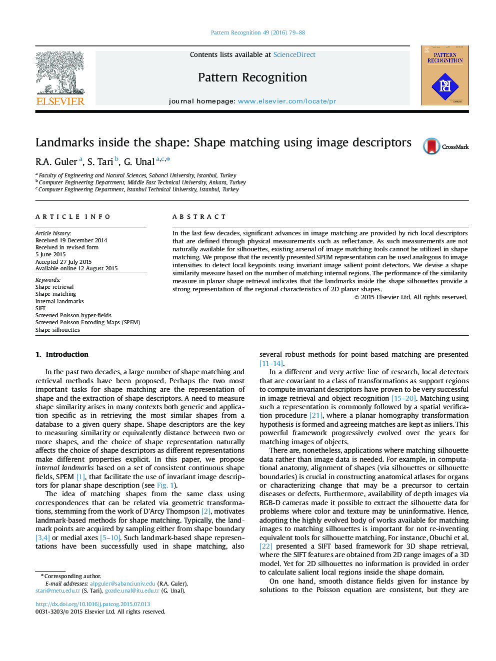 Landmarks inside the shape: Shape matching using image descriptors