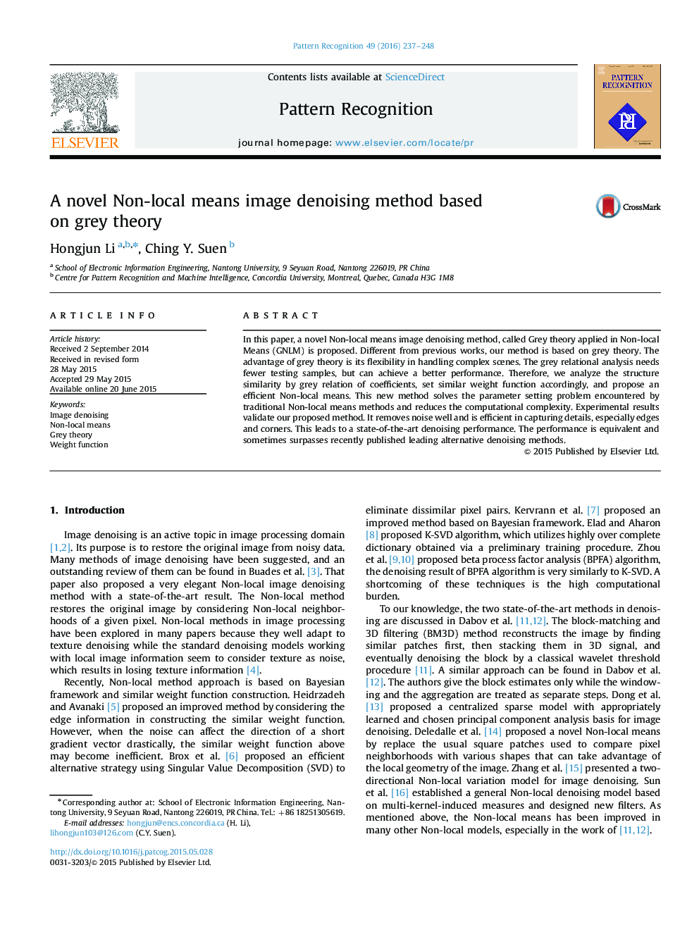 A novel Non-local means image denoising method based on grey theory