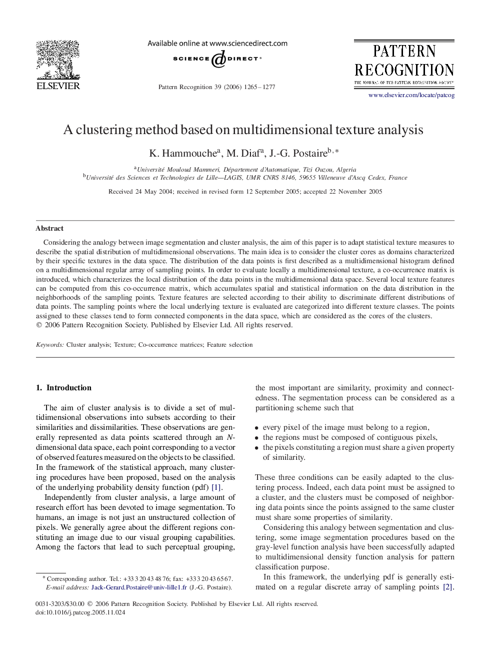 A clustering method based on multidimensional texture analysis