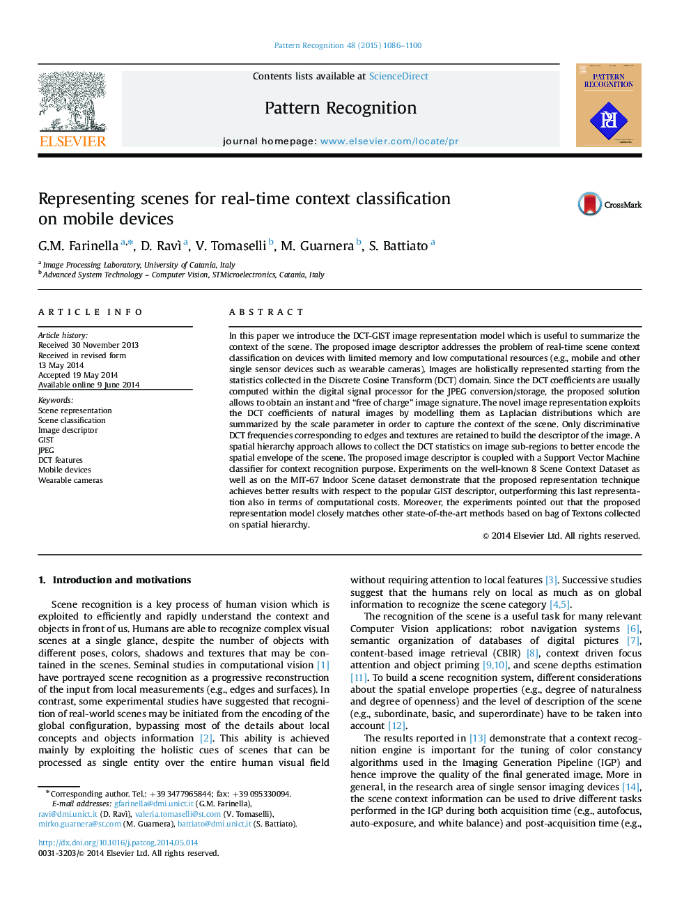 Representing scenes for real-time context classification on mobile devices