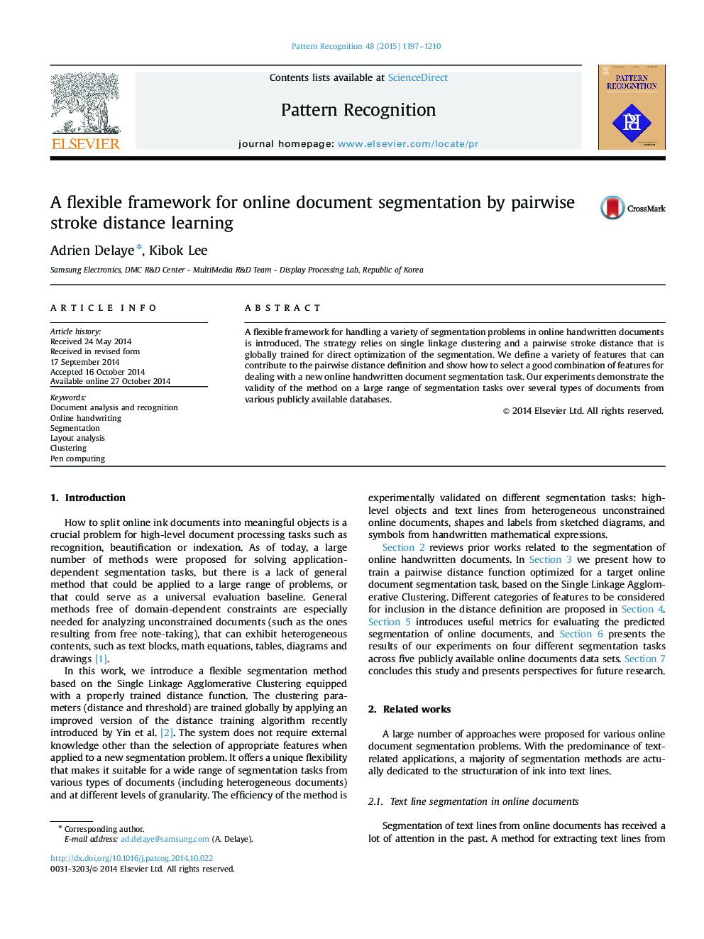 A flexible framework for online document segmentation by pairwise stroke distance learning