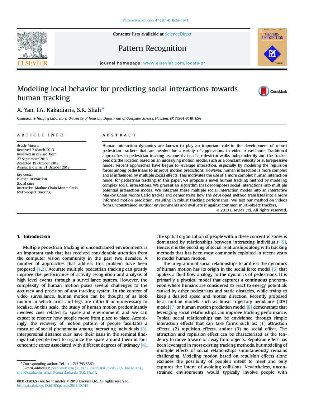 Modeling local behavior for predicting social interactions towards human tracking