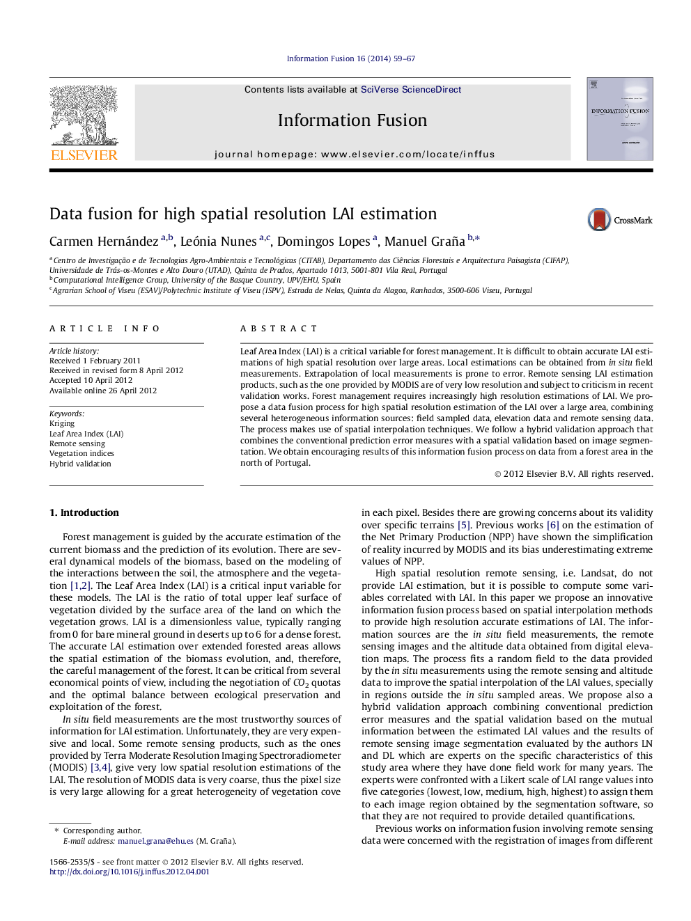 Data fusion for high spatial resolution LAI estimation