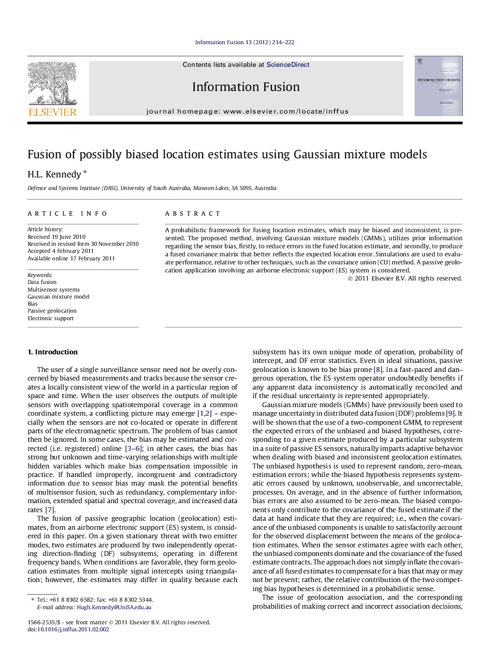 Fusion of possibly biased location estimates using Gaussian mixture models