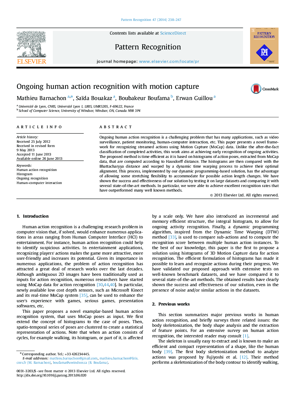 Ongoing human action recognition with motion capture