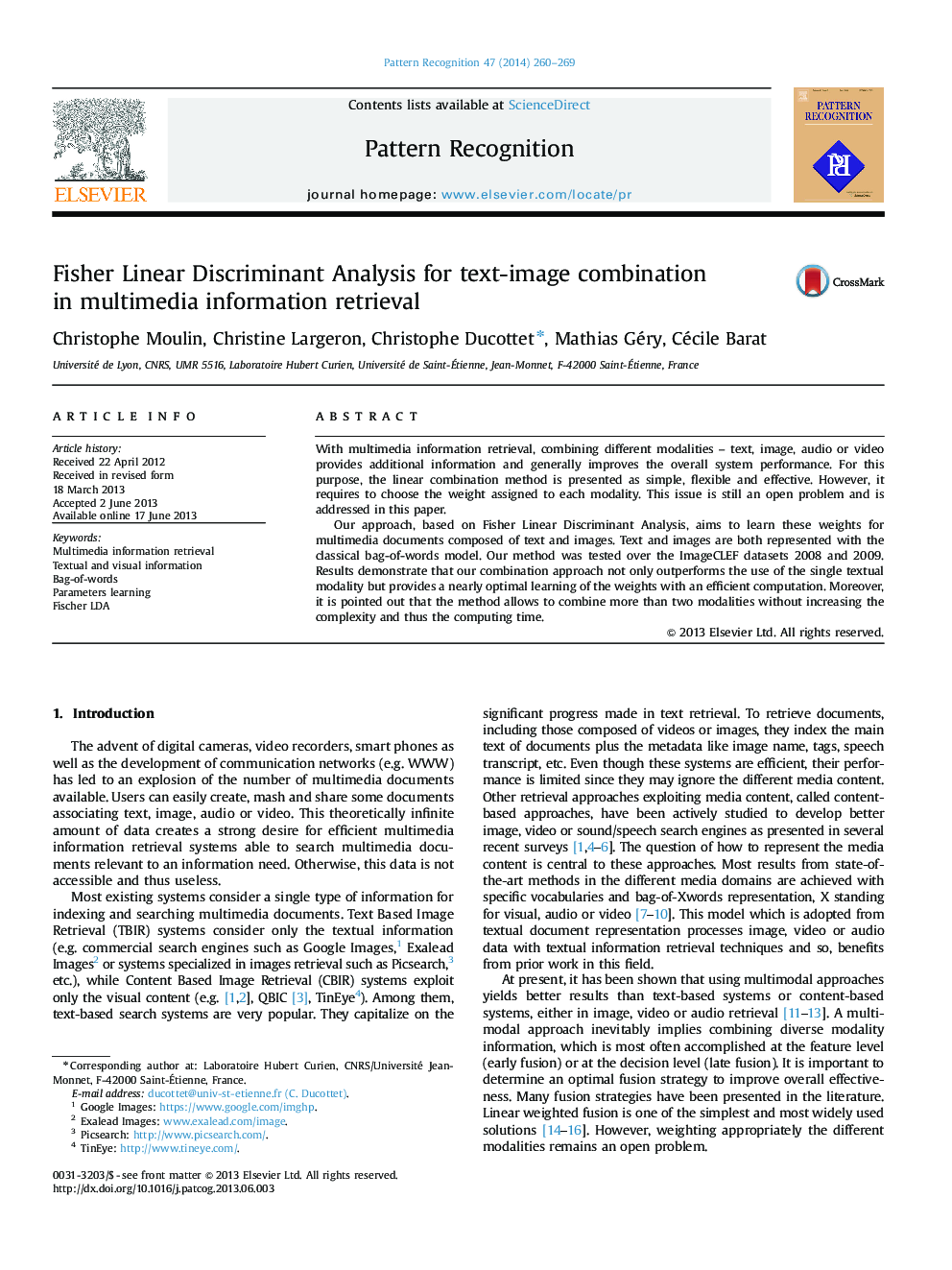 Fisher Linear Discriminant Analysis for text-image combination in multimedia information retrieval