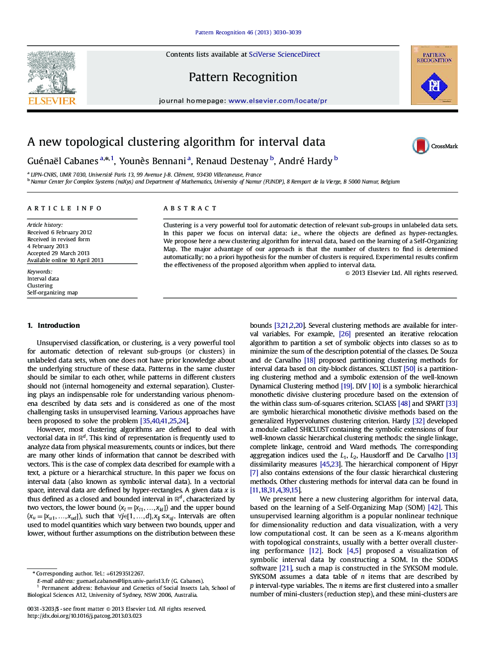 A new topological clustering algorithm for interval data