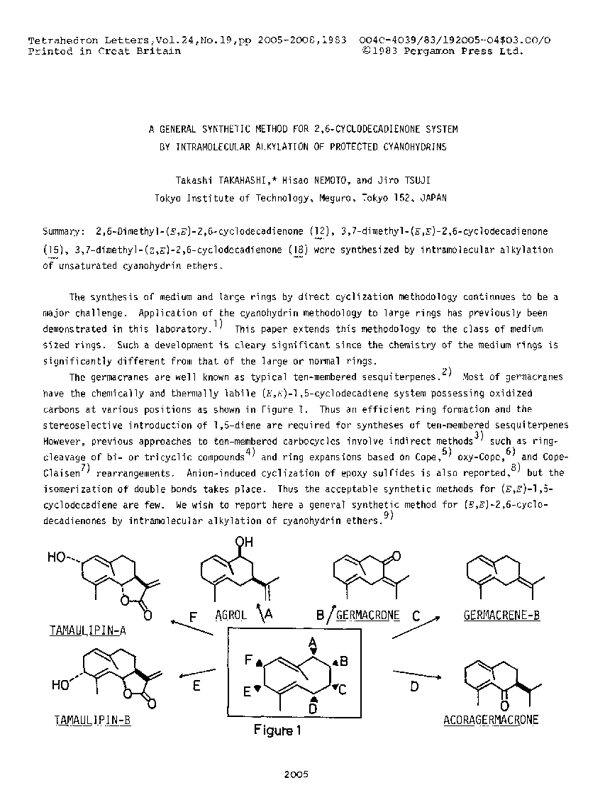 A general synthetic method for 2,6-cyclodecadienone system by intramolecular alkylation of protected cyanohydrins