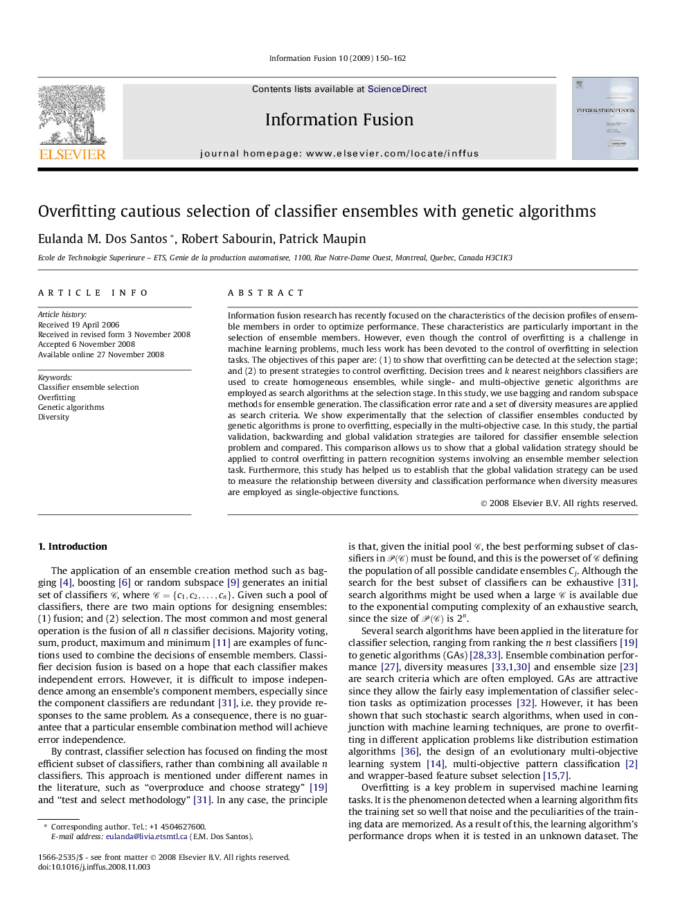 Overfitting cautious selection of classifier ensembles with genetic algorithms