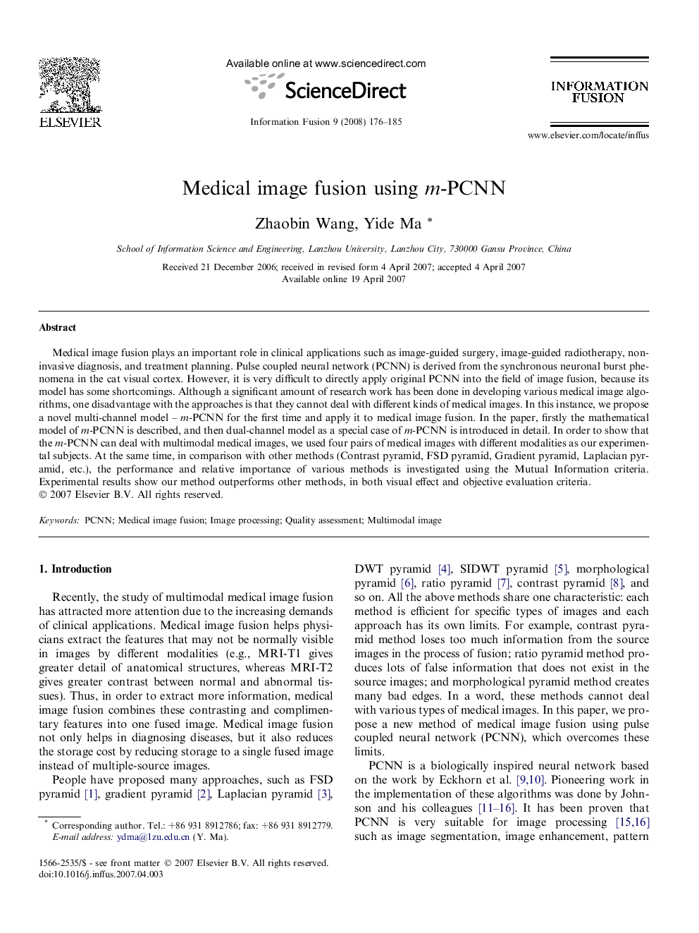 Medical image fusion using m-PCNN