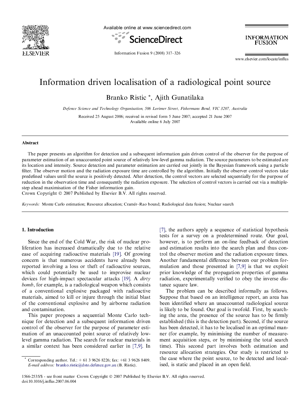 Information driven localisation of a radiological point source