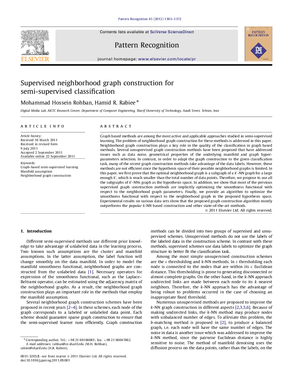 Supervised neighborhood graph construction for semi-supervised classification