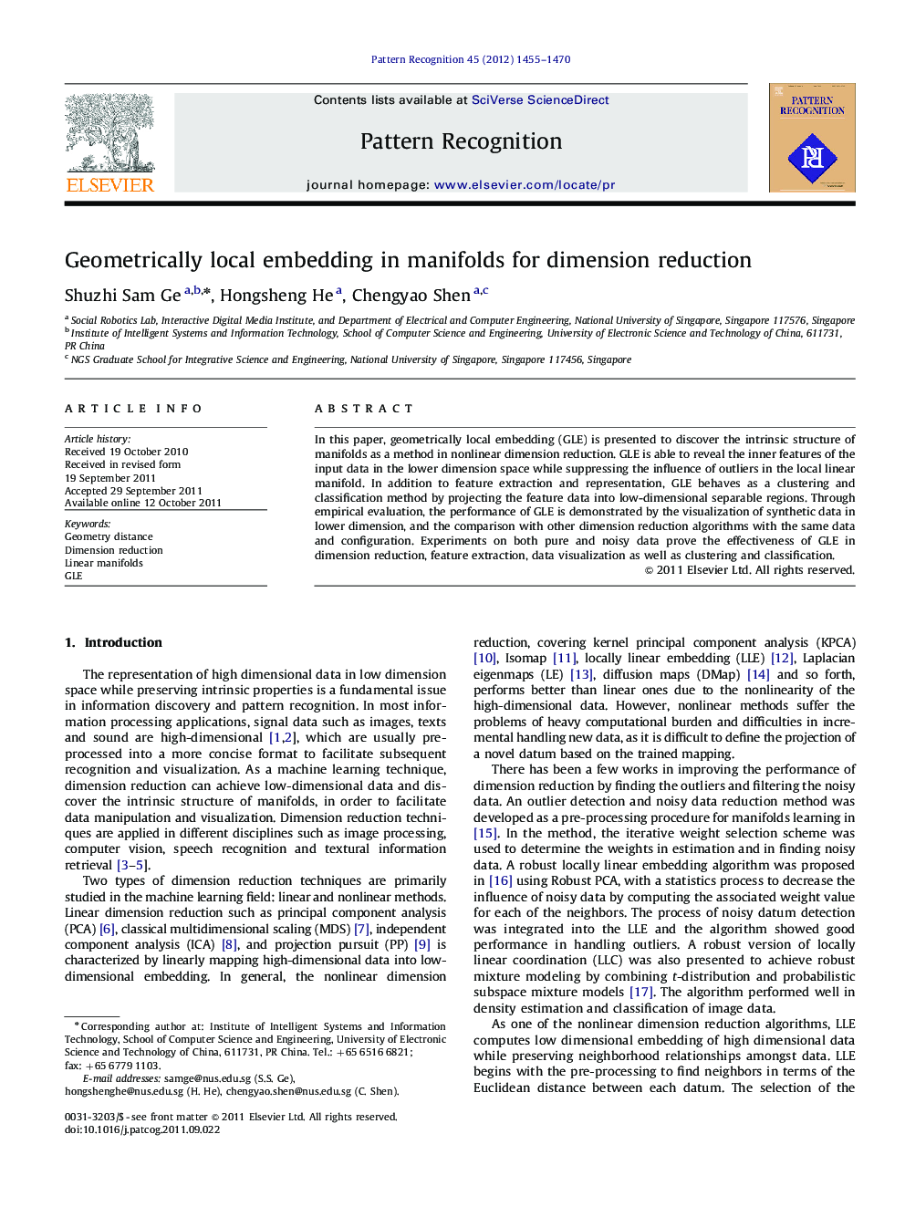 Geometrically local embedding in manifolds for dimension reduction