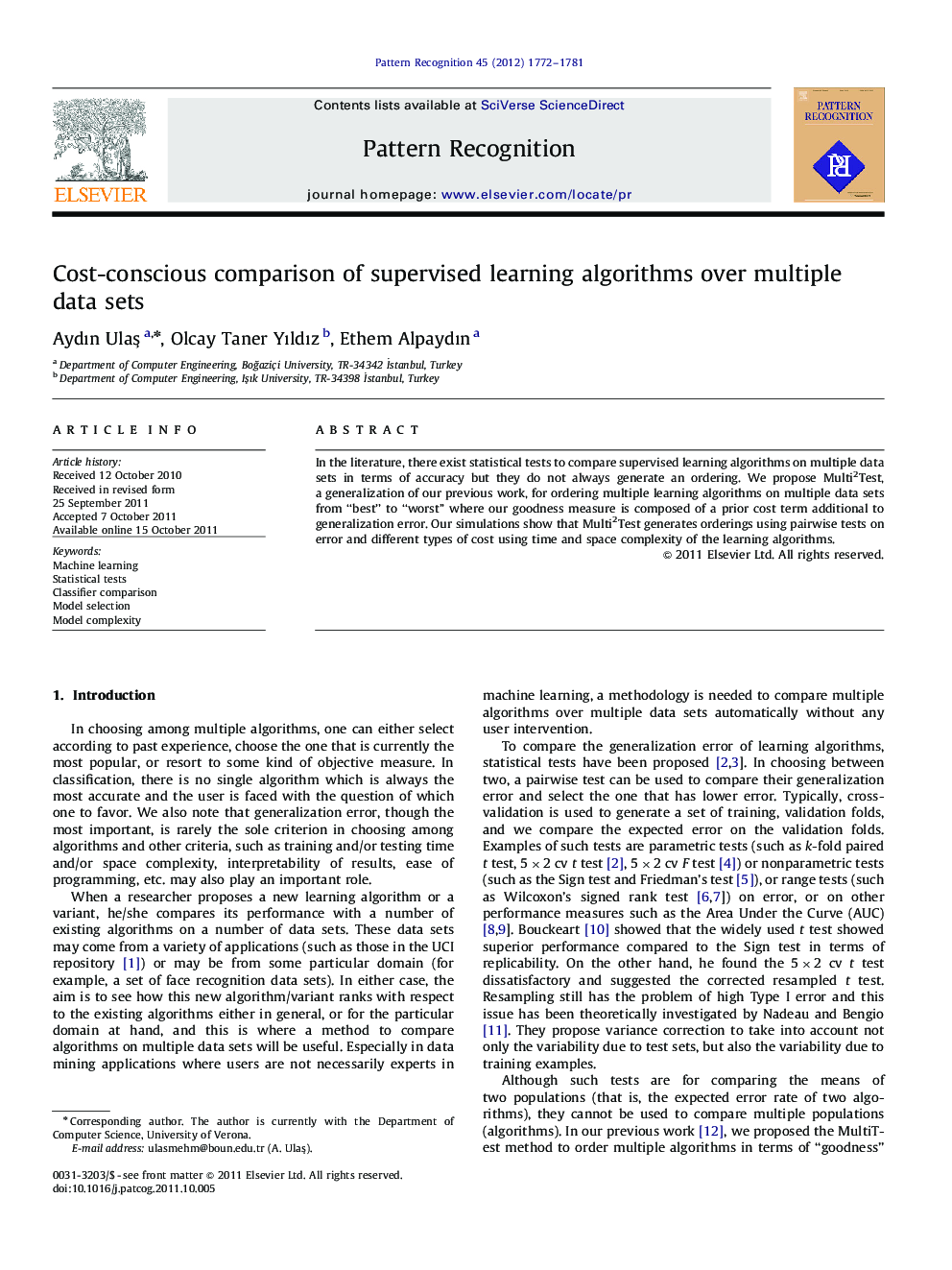 Cost-conscious comparison of supervised learning algorithms over multiple data sets