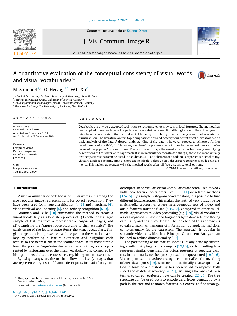 A quantitative evaluation of the conceptual consistency of visual words and visual vocabularies 