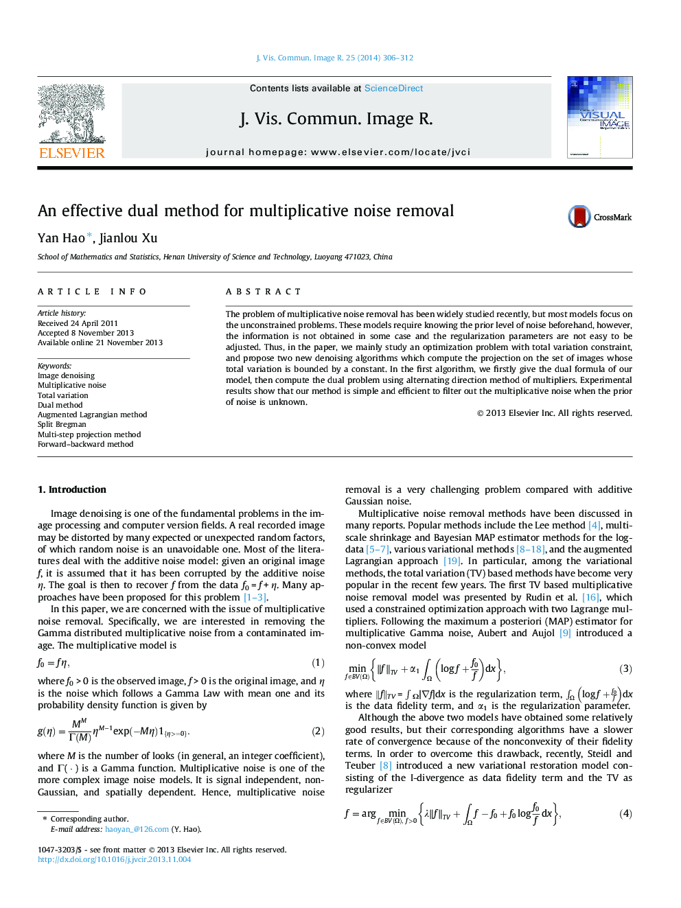 An effective dual method for multiplicative noise removal