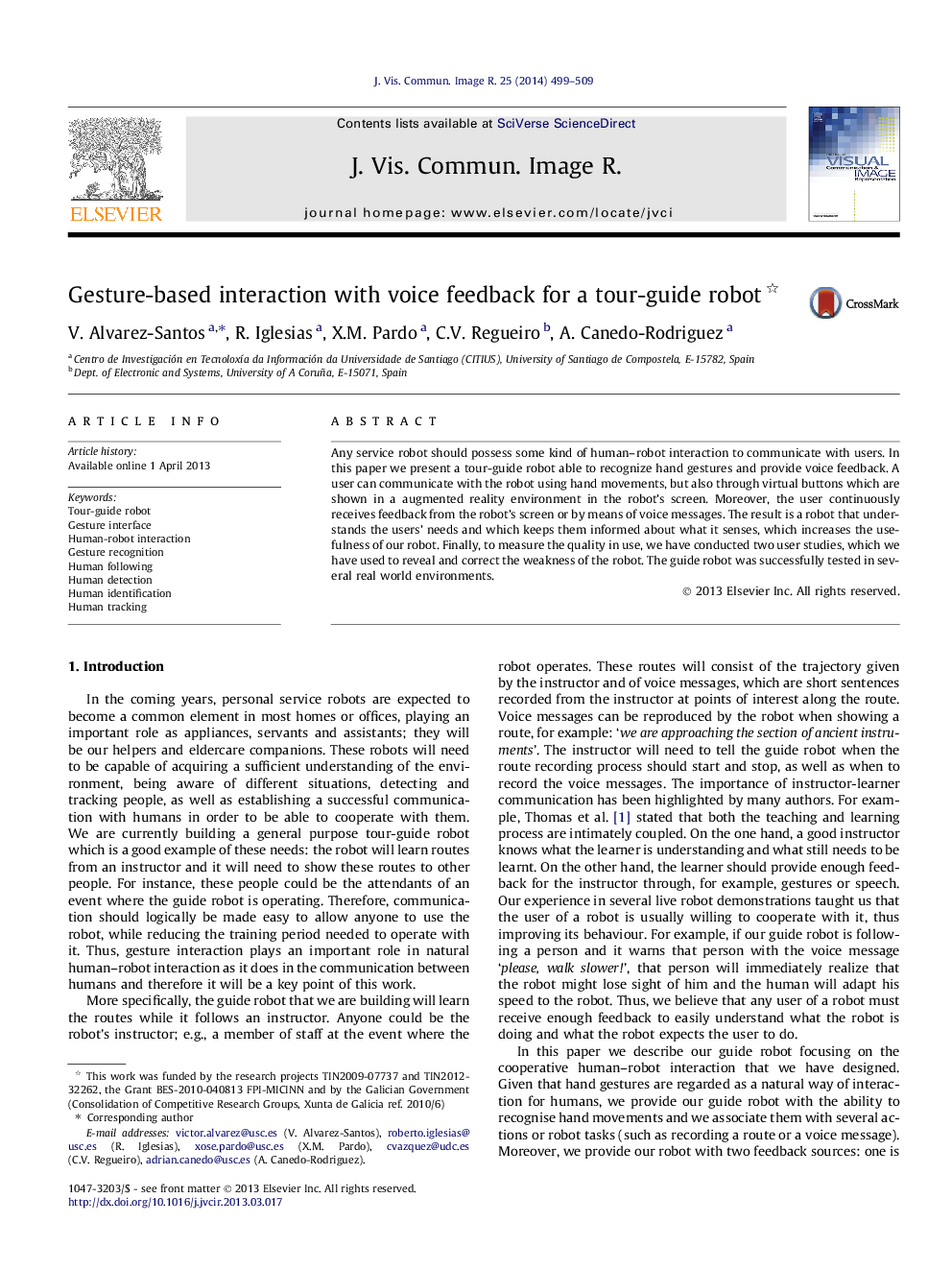 Gesture-based interaction with voice feedback for a tour-guide robot 