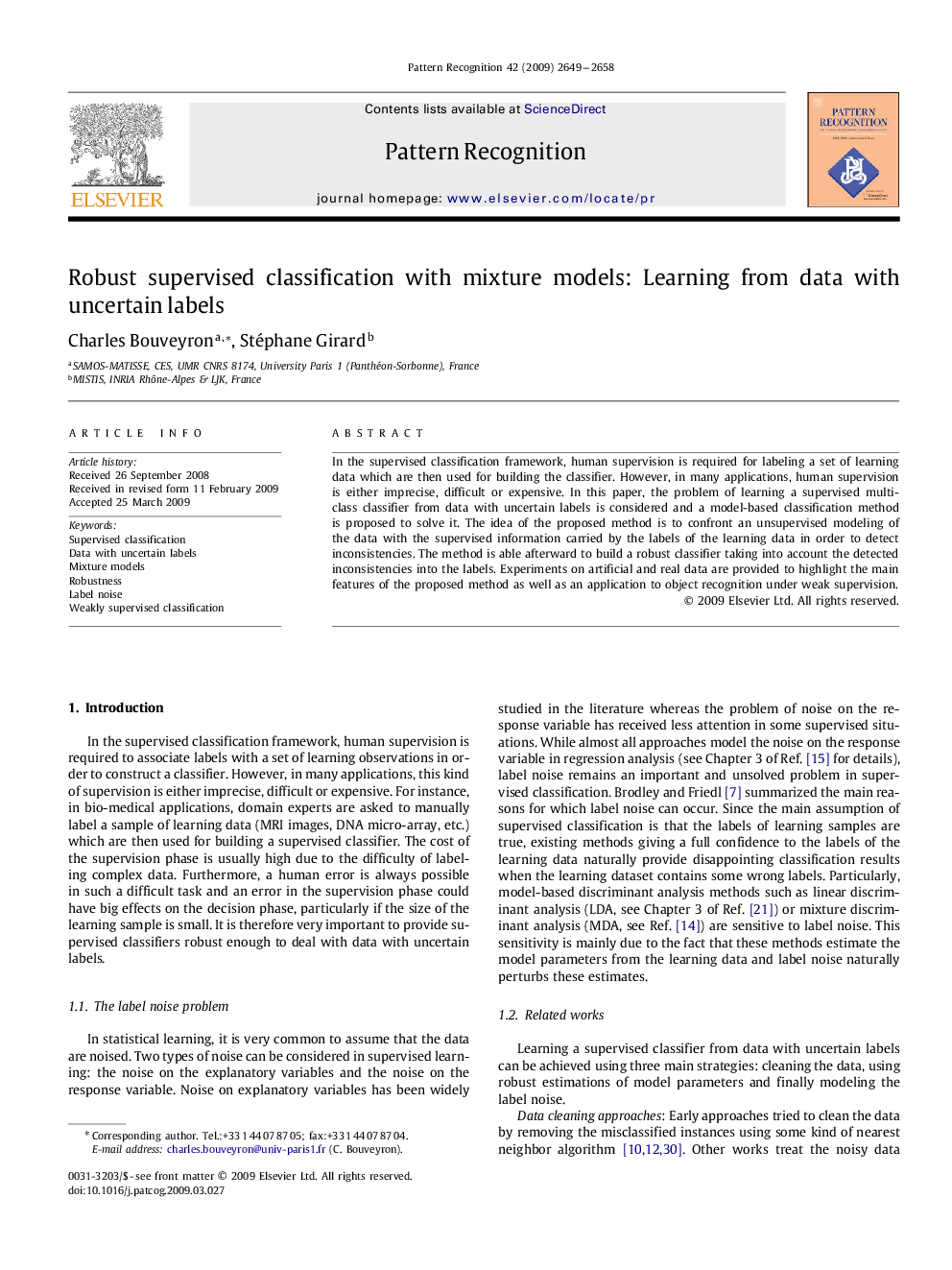 Robust supervised classification with mixture models: Learning from data with uncertain labels