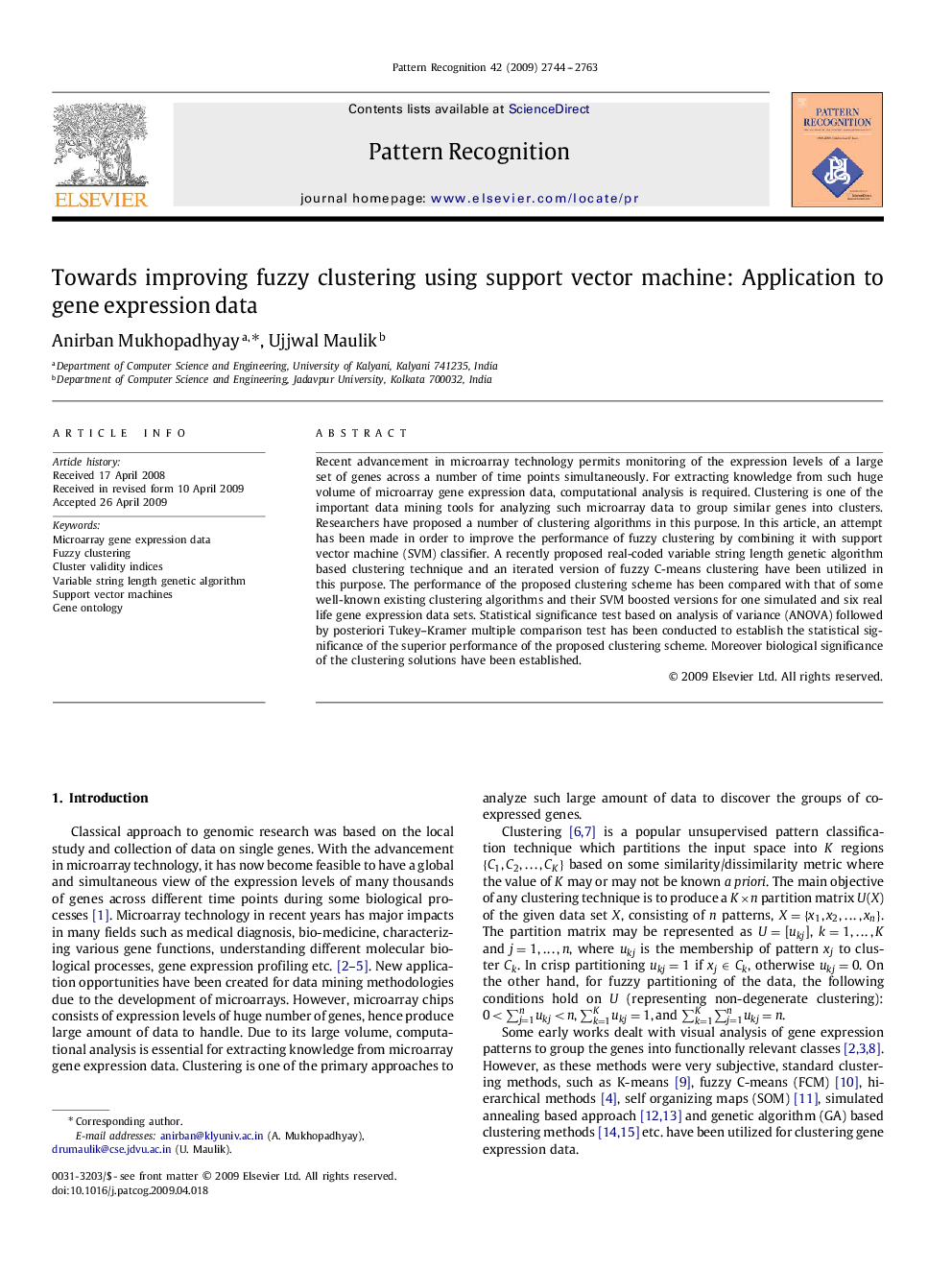 Towards improving fuzzy clustering using support vector machine: Application to gene expression data