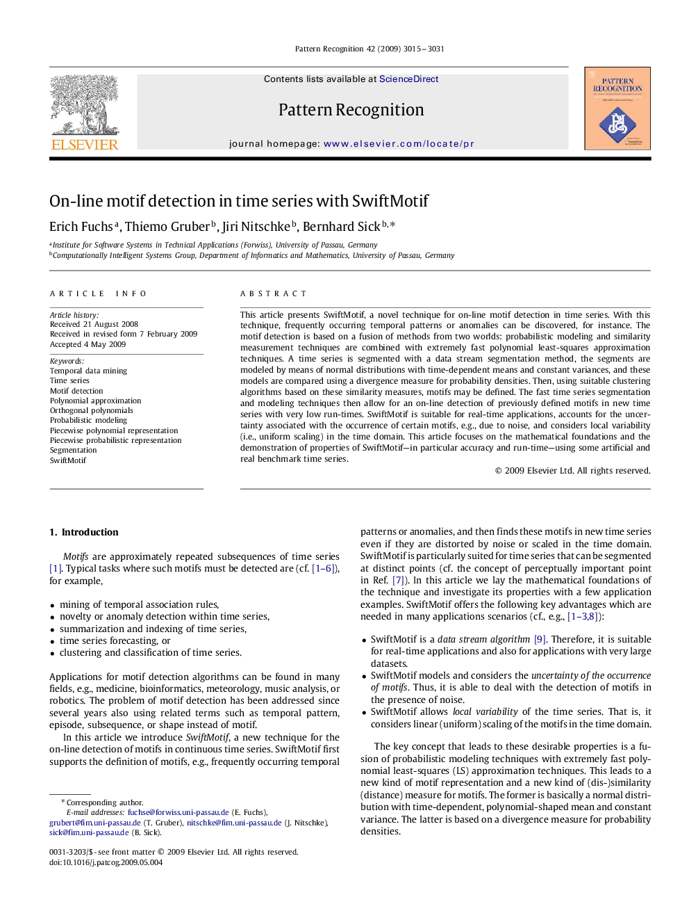 On-line motif detection in time series with SwiftMotif