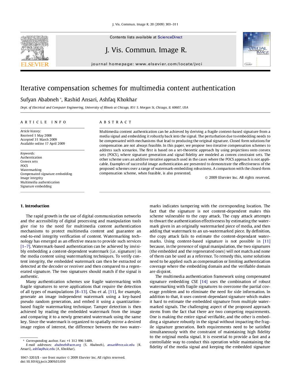 Iterative compensation schemes for multimedia content authentication