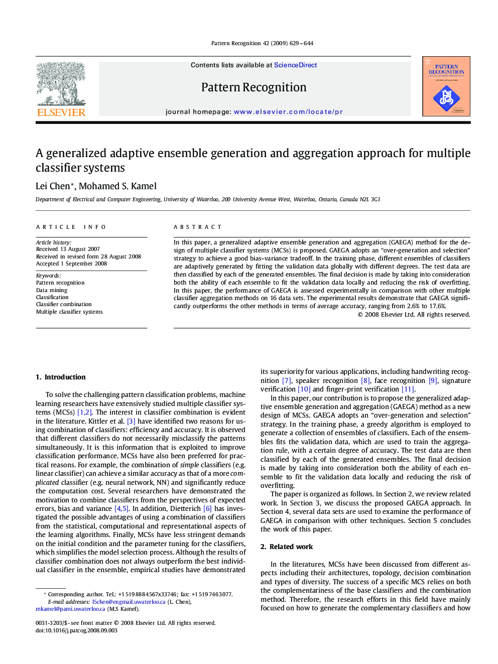 A generalized adaptive ensemble generation and aggregation approach for multiple classifier systems