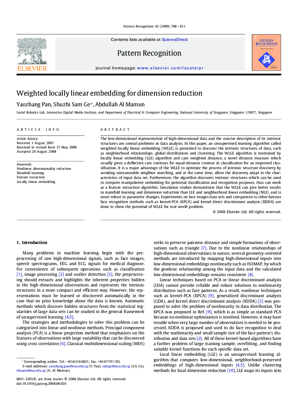 Weighted locally linear embedding for dimension reduction