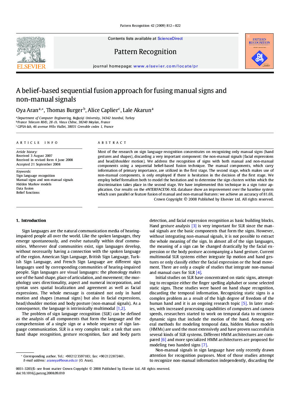 A belief-based sequential fusion approach for fusing manual signs and non-manual signals