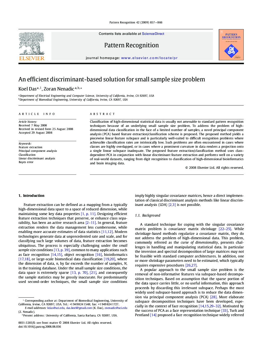 An efficient discriminant-based solution for small sample size problem