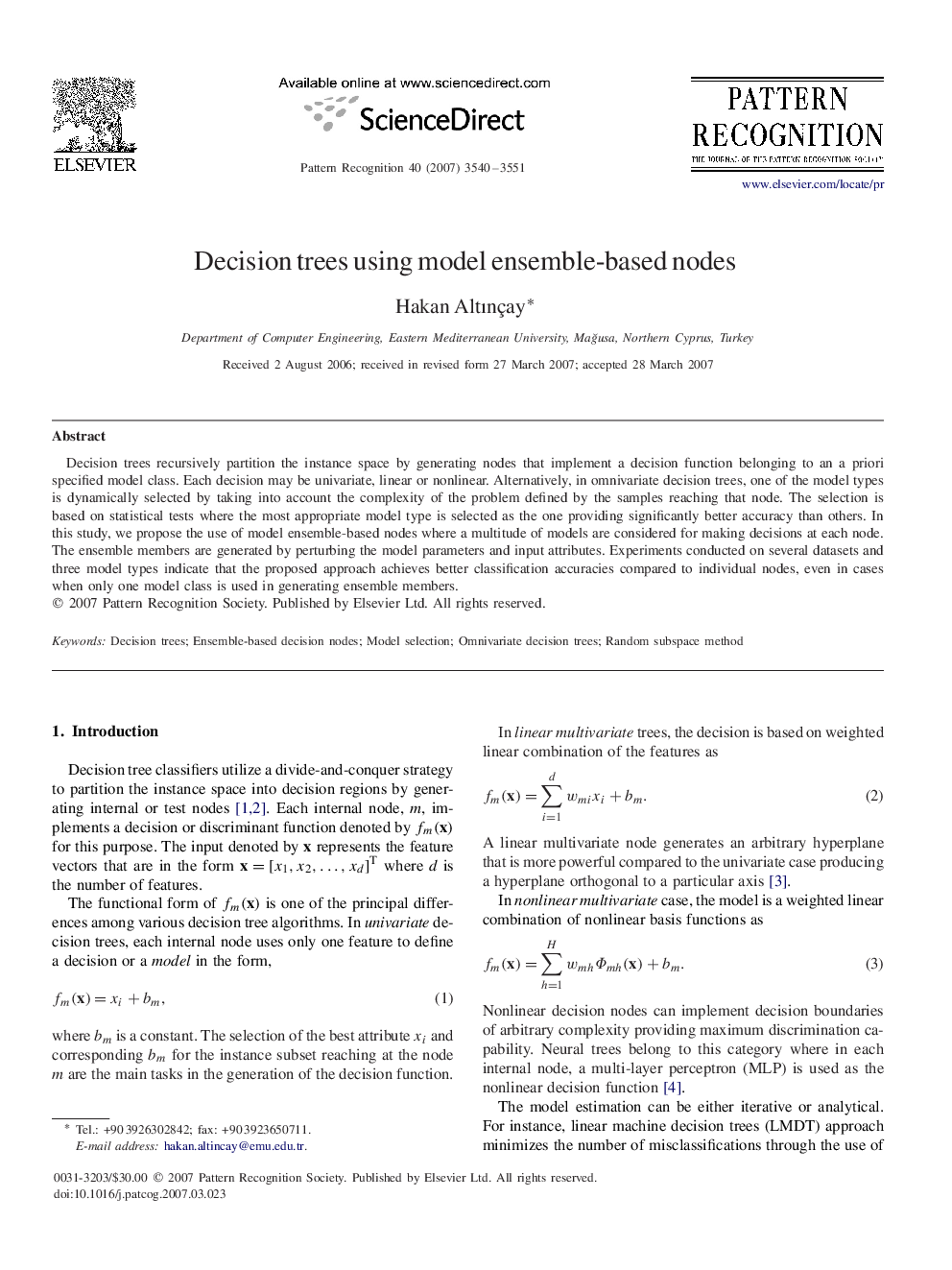 Decision trees using model ensemble-based nodes